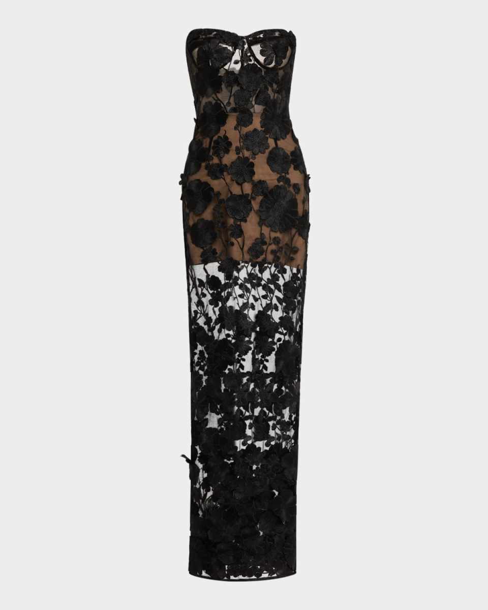 Jasmine Strapless Floral Applique Gown
